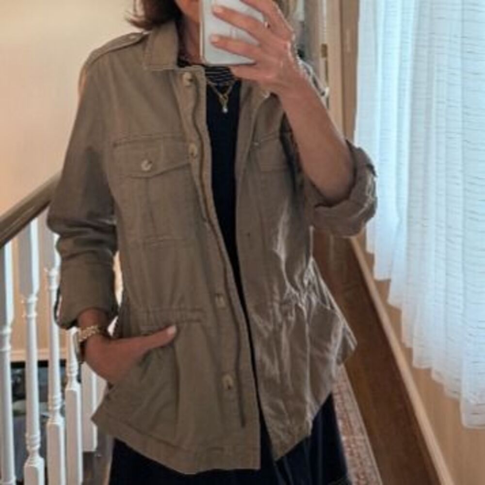 Liz Claiborne Taupe Utility Jacket Drawstring Waist Lightweight Safari M
